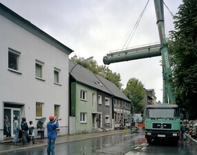 Demontage einer Gichtgas-Leitung über der Weingartenstraße