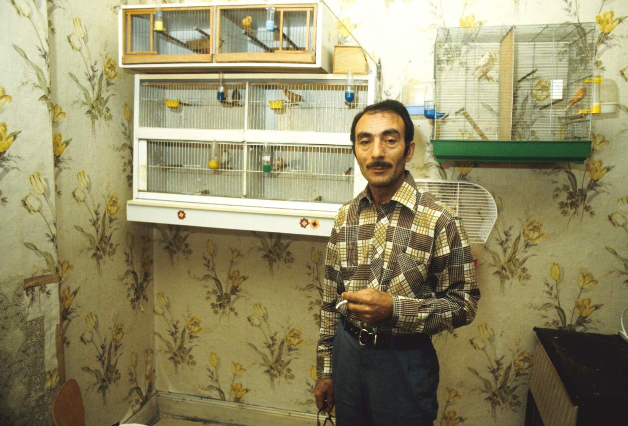  Ein türkischer Gastarbeiter mit seinen Vögeln als Haustiere